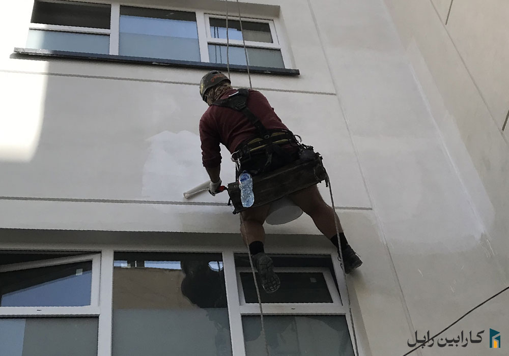 نقاشی نمای سیمانی بدون داربست با راپل 1 نقاشی نمای سیمانی بدون داربست با راپل